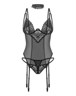 Czarny gorset, stringi i choker