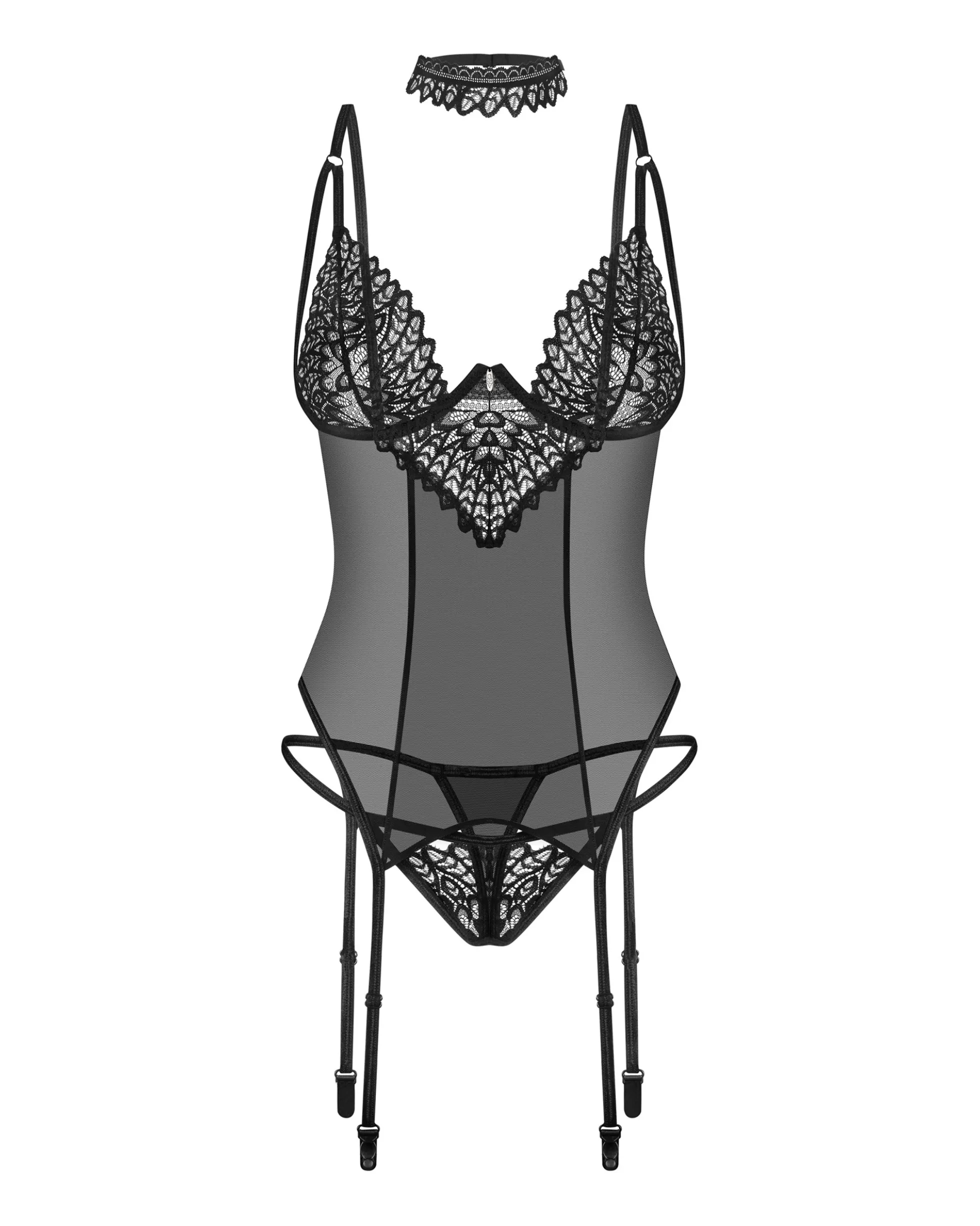 Czarny gorset, stringi i choker