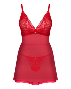 Czerwona, prześwitująca babydoll i stringi