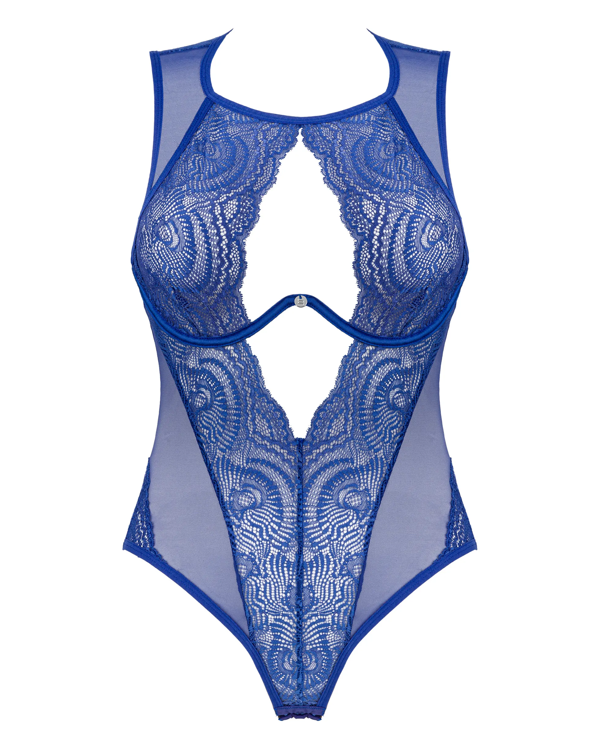 Niebieskie, koronkowe body