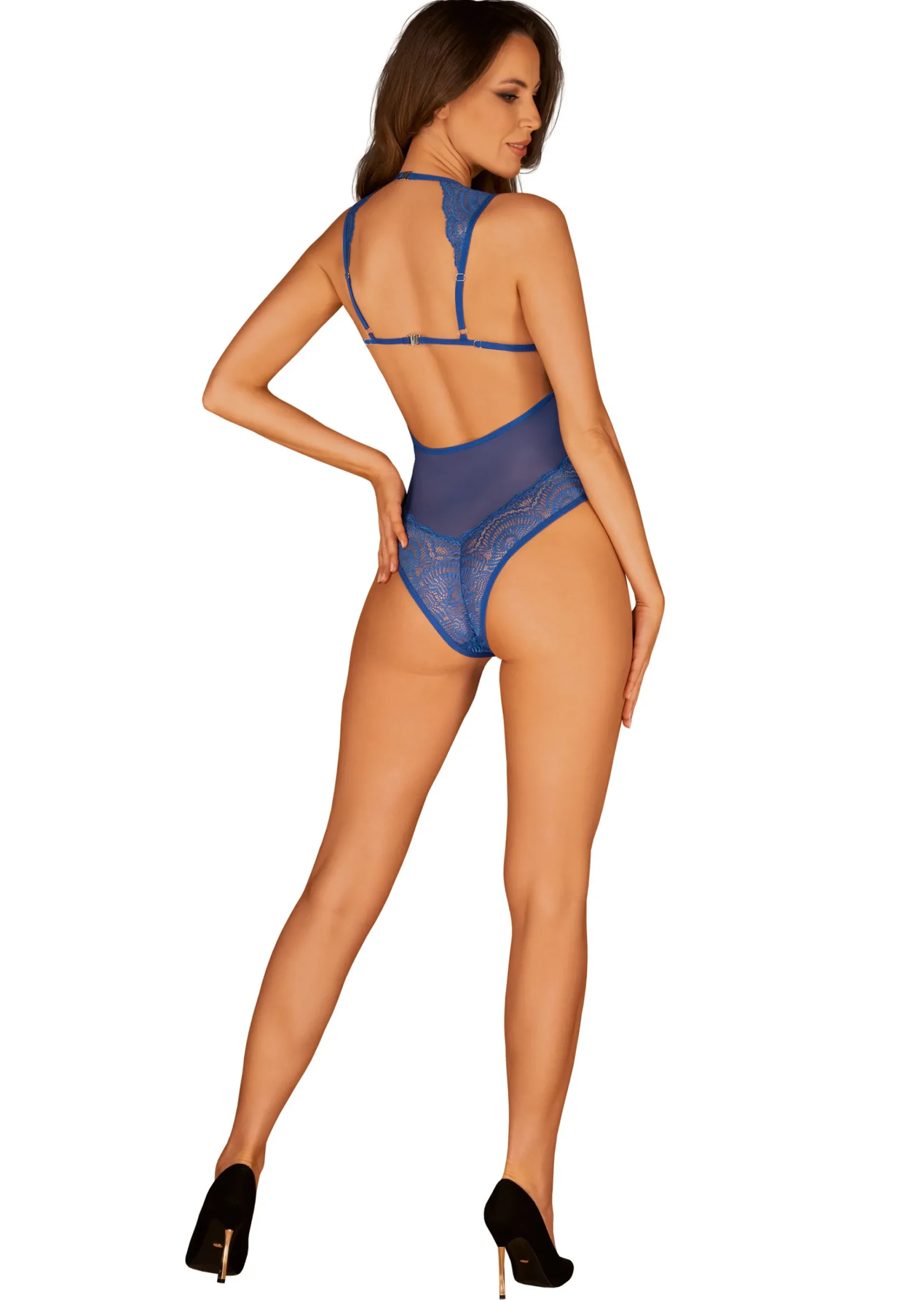 Niebieskie, koronkowe body